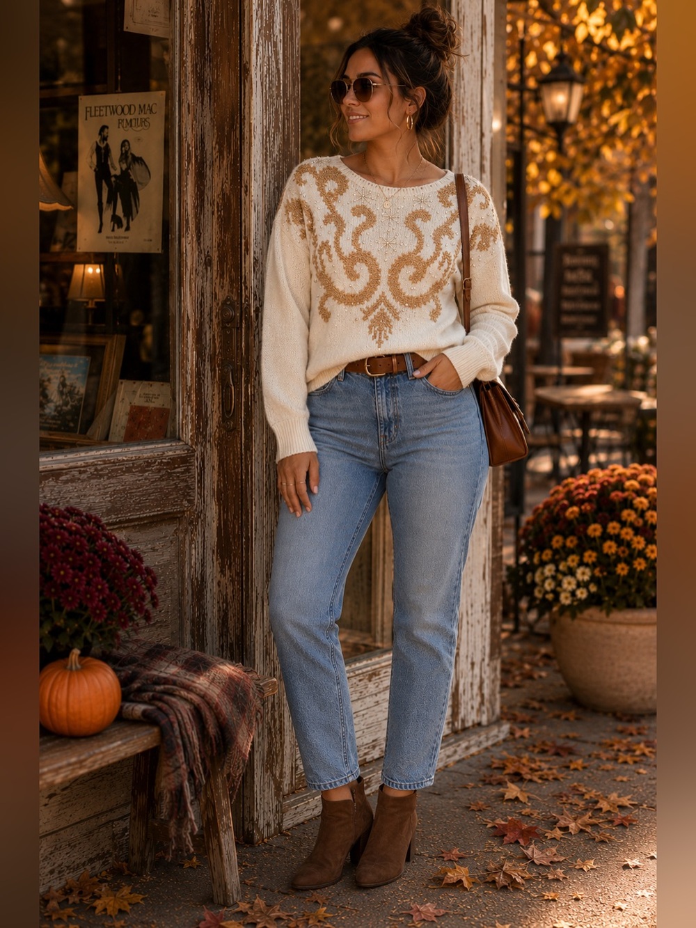 Vintage Jocelyn Smith Beaded Embroidered Sweater Cream Gold Cottagecore Retro